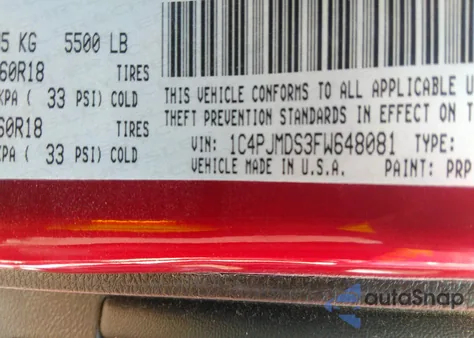 2015 Jeep Cherokee Limited from USA, damaged, VIN 1C4PJMDS3FW648081